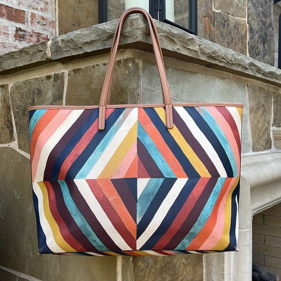 Tory Burch Chevron Leather Tote Bag. Multi-colored. - Picture 3 of 8